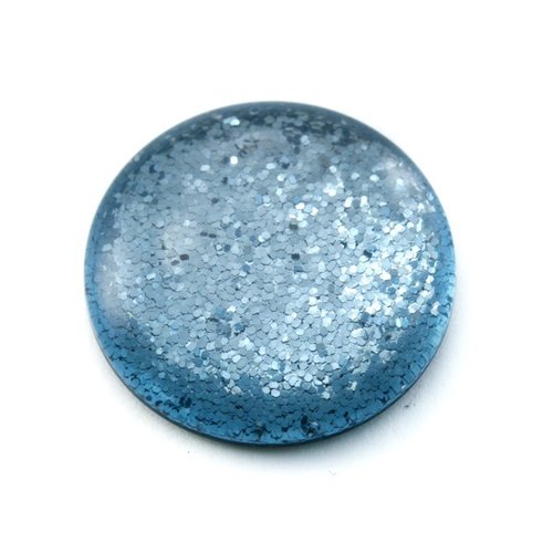 Cabochon rond polaris 12 mm glitter bleu