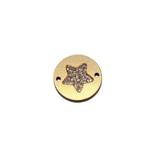 Connecteur rond en bois et étoile plexiglas 20 mm doré