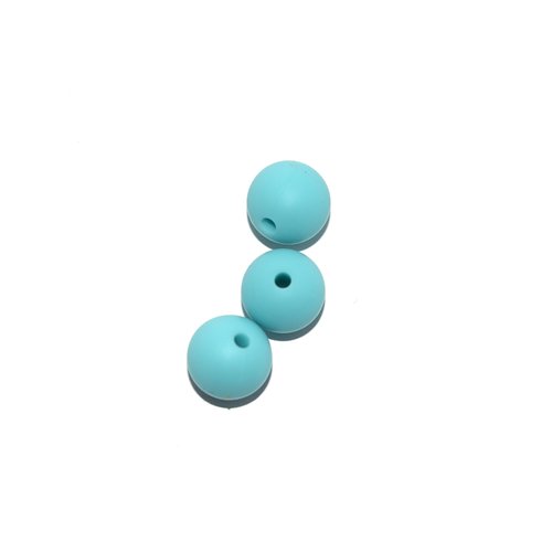 Perle ronde 12 mm en silicone bleu turquoise