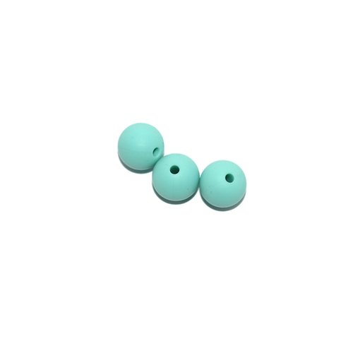 Perle ronde 12 mm en silicone vert turquoise