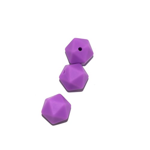 Perle hexagonale 14 mm en silicone violet foncé