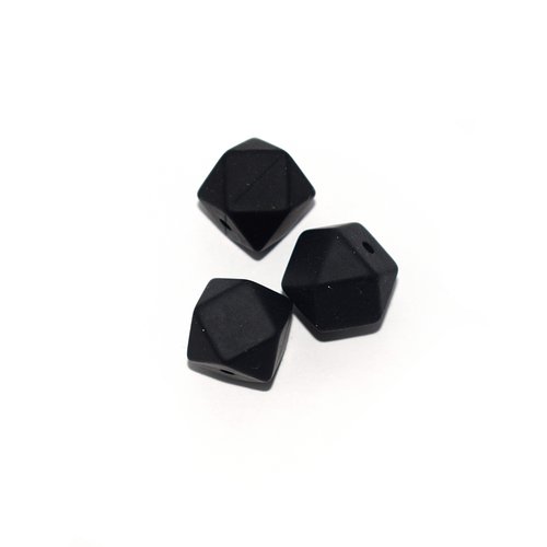 Perle hexagonale 14 mm en silicone noir