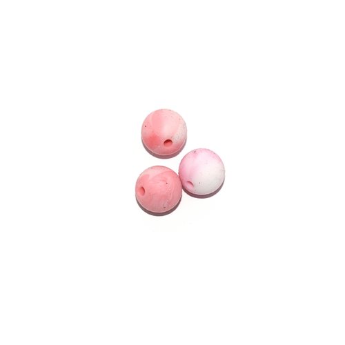Perle ronde 12 mm en silicone blanc marbre rose