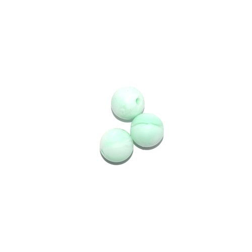 Perle ronde 12 mm en silicone blanc marbre vert