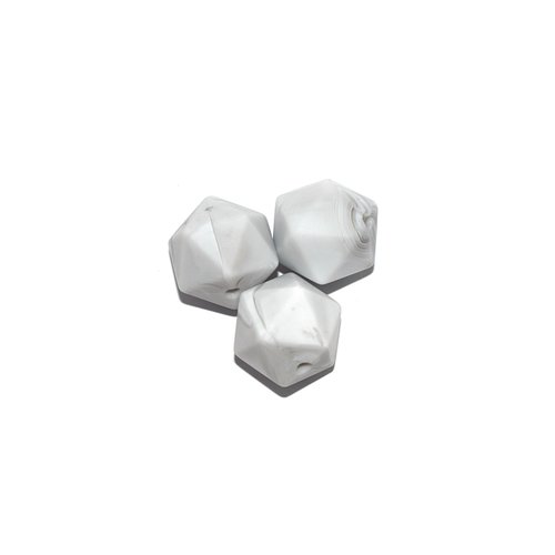Perle hexagonale 14 mm en silicone blanc marbré