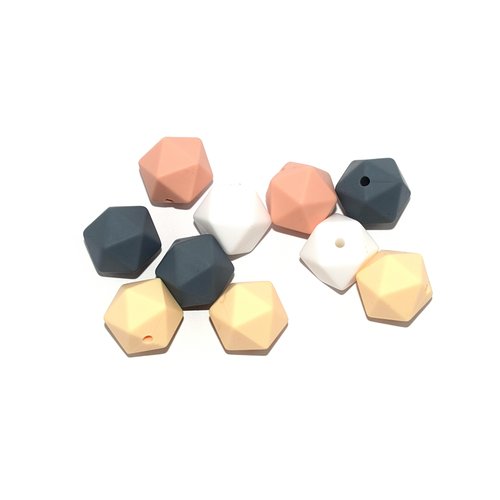 Perle hexagonale silicone 14 mm camaïeu peachy x10