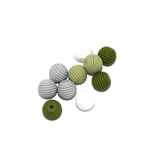 Perle silicone spirale 15 mm camaïeu vert x10
