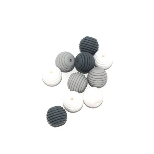 Perle silicone spirale 15 mm camaïeu gris x10