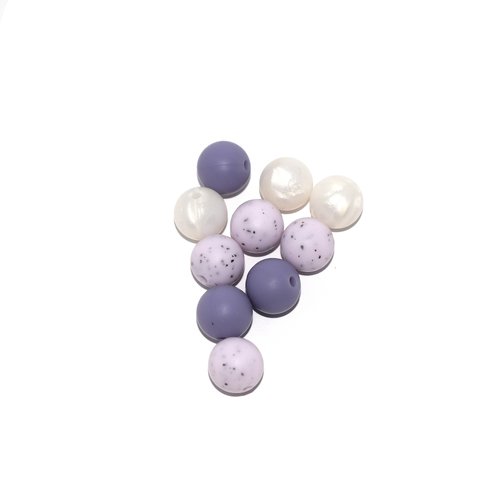 Perle silicone camaïeu violet 12 mm x10