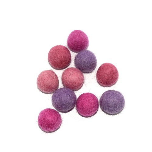 Boule en laine feutrée 20 mm camaïeu violet x10