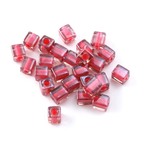 10g miyuki cube 4mm pink lined transparent red sb4-2649