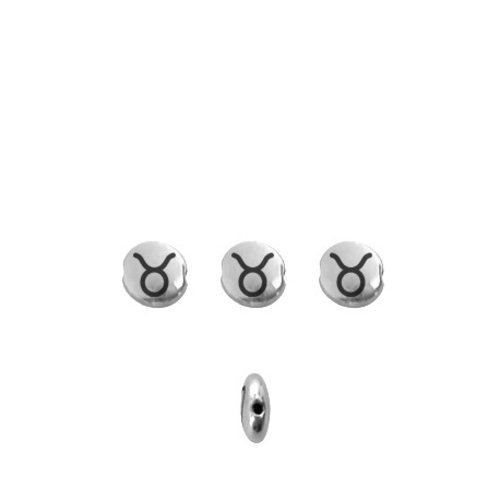 Perle signe du zodiaque métal argenté 8mm taureau