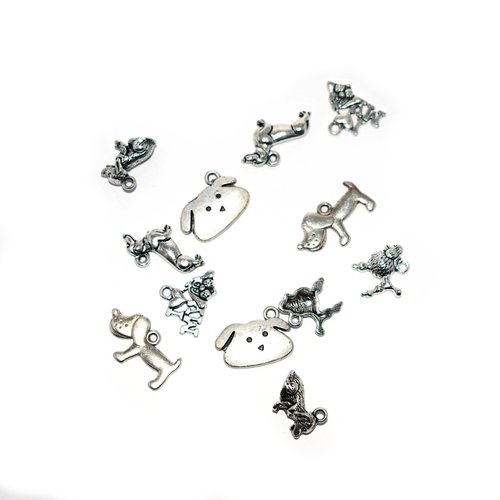 Assortiment breloques/pendentifs "chien" mix argenté x20