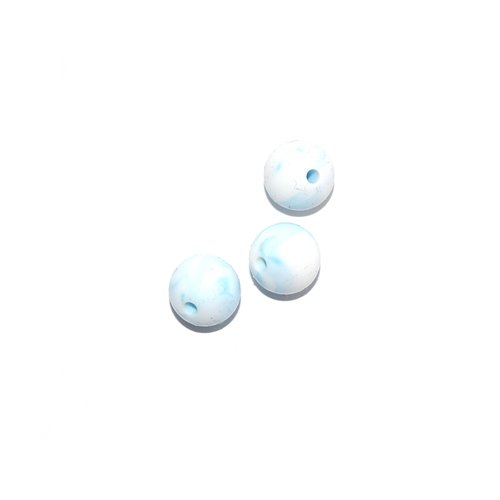 Perle ronde 15 mm en silicone blanc marbré bleu