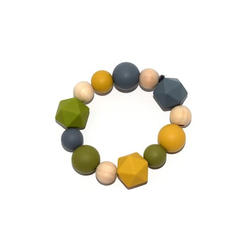 Kit diy anneau de dentition perles bois et silicone, jaune gris et vert