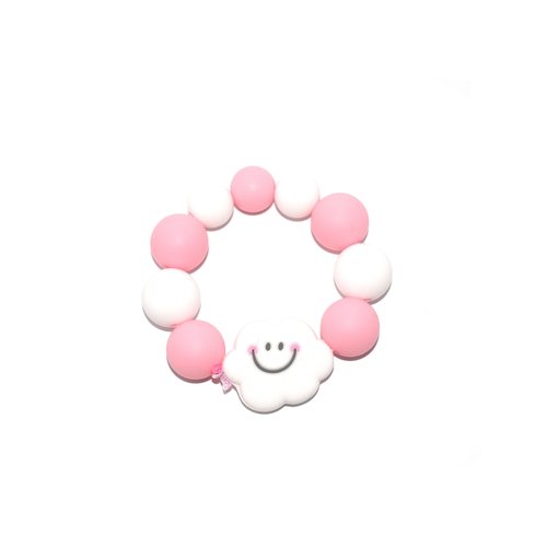 Kit diy anneau de dentition perles silicone rondes rose et blanc, nuage