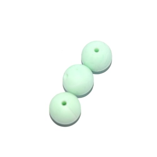 Perle ronde 15 mm en silicone blanc marbré vert