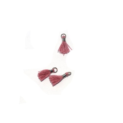 Mini pompon coton 10 mm vieux rose - anneau