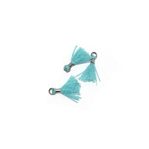 Mini pompon coton 10 mm bleu turquoise - anneau