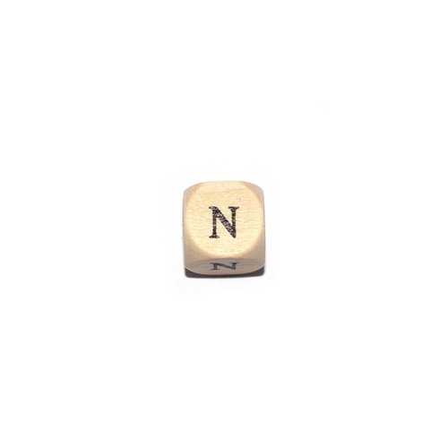 Lettre n cube 12 mm bois naturel écriture noir