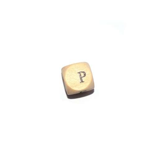 Lettre p cube 12 mm bois naturel écriture noir