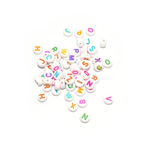 Perle ronde alphabet mix lettre acrylique multicolore 7 mm x150