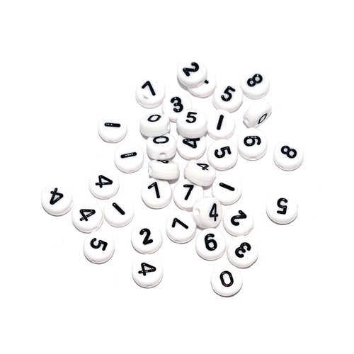 Perle ronde alphabet mix chiffre acrylique blanc 7 mm x150