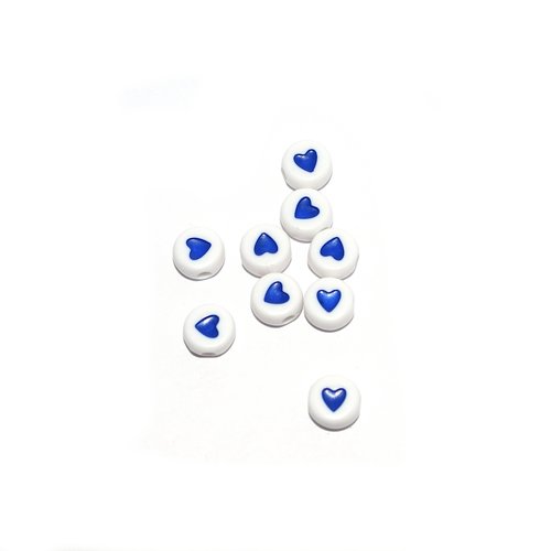 Perle ronde coeur bleu marine acrylique blanc 7 mm