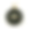 Breloque ronde oeil émaille + strass 15 mm noir