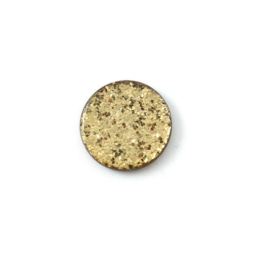 Cabochon rond plat pailleté 15 mm doré