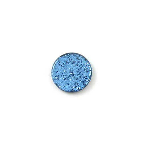 Cabochon rond plat pailleté 15 mm bleu clair