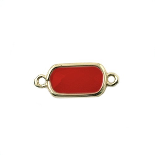Connecteur rectangle métal doré et verre rouge 8x14 mm