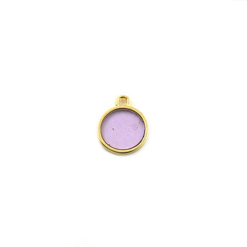 Breloque ronde vitrail violet transparent doré 12 mm