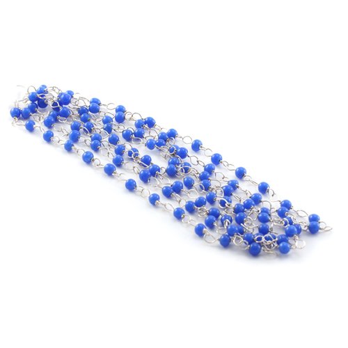 Chaine argenté + perles rondes 4mm bleu roi x127 cm