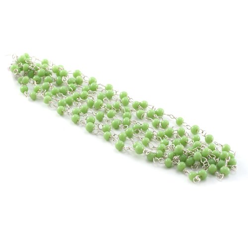 Chaine argenté + perles rondes 4mm vert clair x127 cm