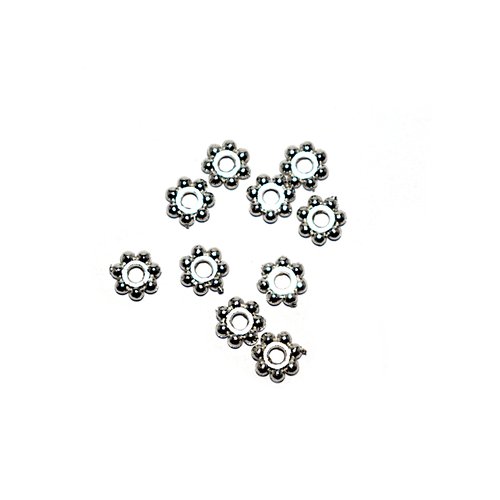 Perle intercalaire fleur 6 mm argenté x10