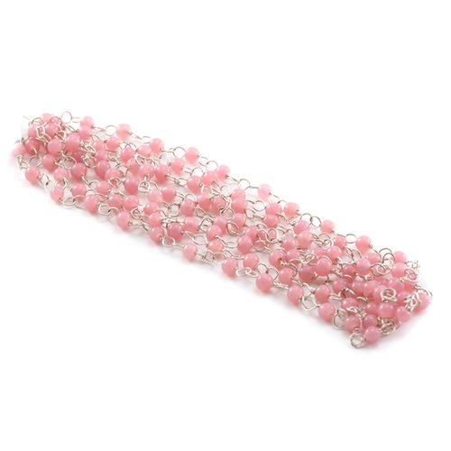 Chaine argenté + perles rondes 4mm rose clair x127 cm