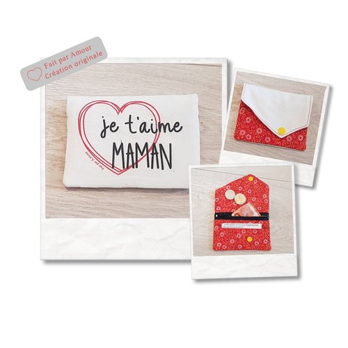 Porte monnaie je t'aime maman rouge