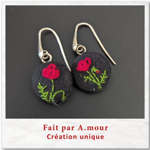 Boucle d'oreille papaver motif coquelicot