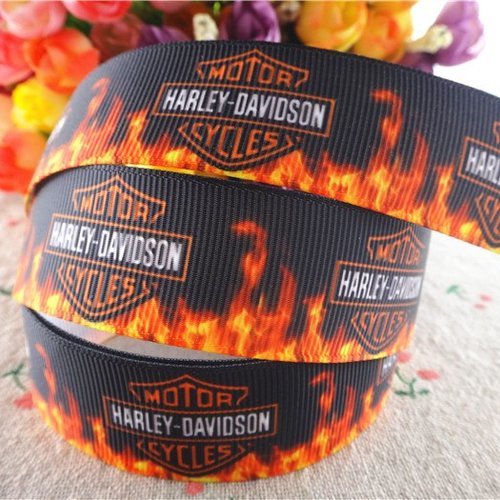 Ruban gros grain harley davidson, moto, motorbike, 25mm