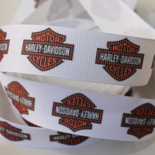 Ruban gros grain harley davidson,, orange et blanc , 25mm, vendu au métre