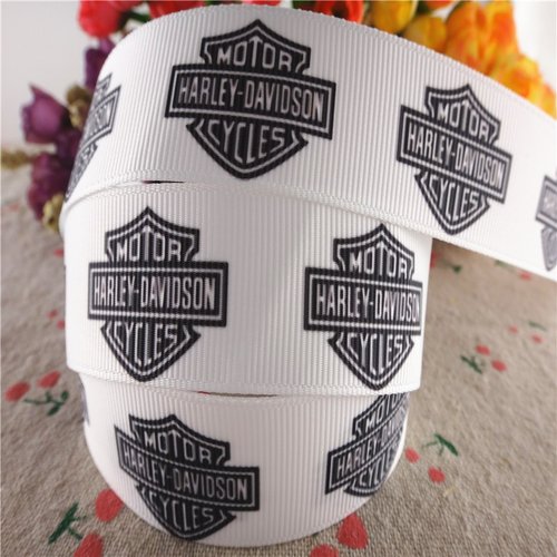 Ruban gros grain harley davidson , blanc et noir, 25mm