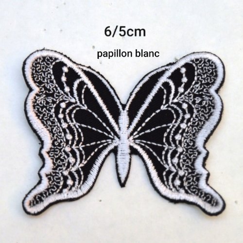 Patch thermocollant coton noir papillon blanc  5/6 cm