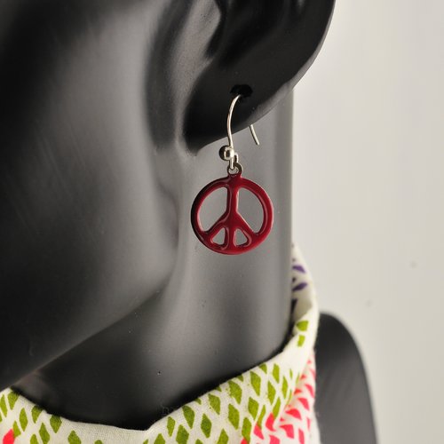 6 couleurs boucles d'oreilles "peace and love" émaillé
