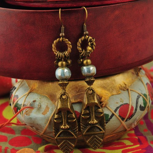 Boucles d'oreilles couleur bronze inspiration afrique