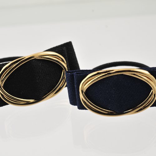 2 chouchous nœuds noir et bleu garnis d'anneaux dorés