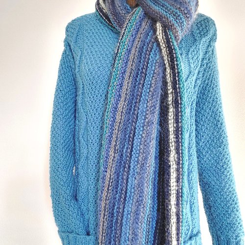 Echarpe en laine rayures multicolores unisexe
