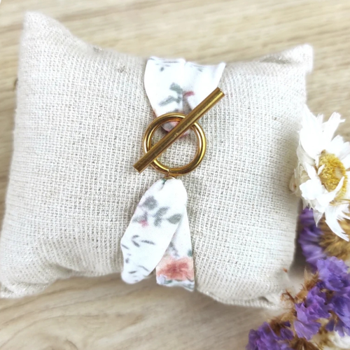 Bracelet tissu microfibre fleur ajustable – acier inoxydable – fanny agustin