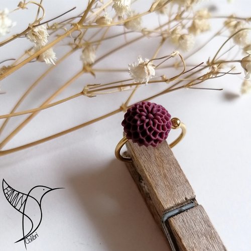 Bague réglable inox doré flower bordeaux