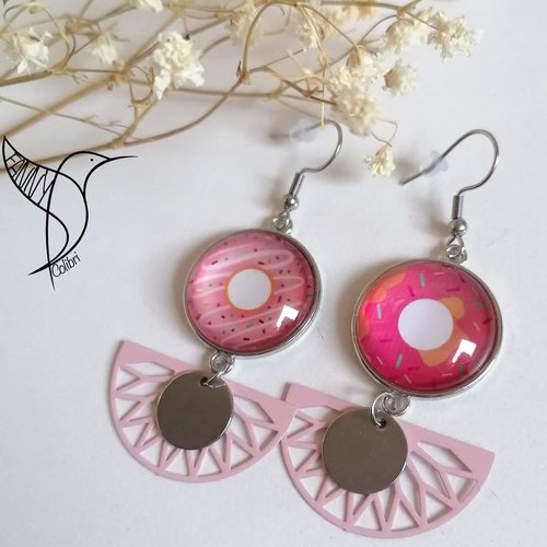 Boucles d'oreilles donuts colorés roses